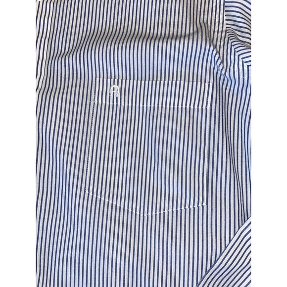 Vintage Etienne Aigner 15 1/2-34/35 Blue Stripe Cotton Blend Logo Dress Shirt - Picture 3 of 3